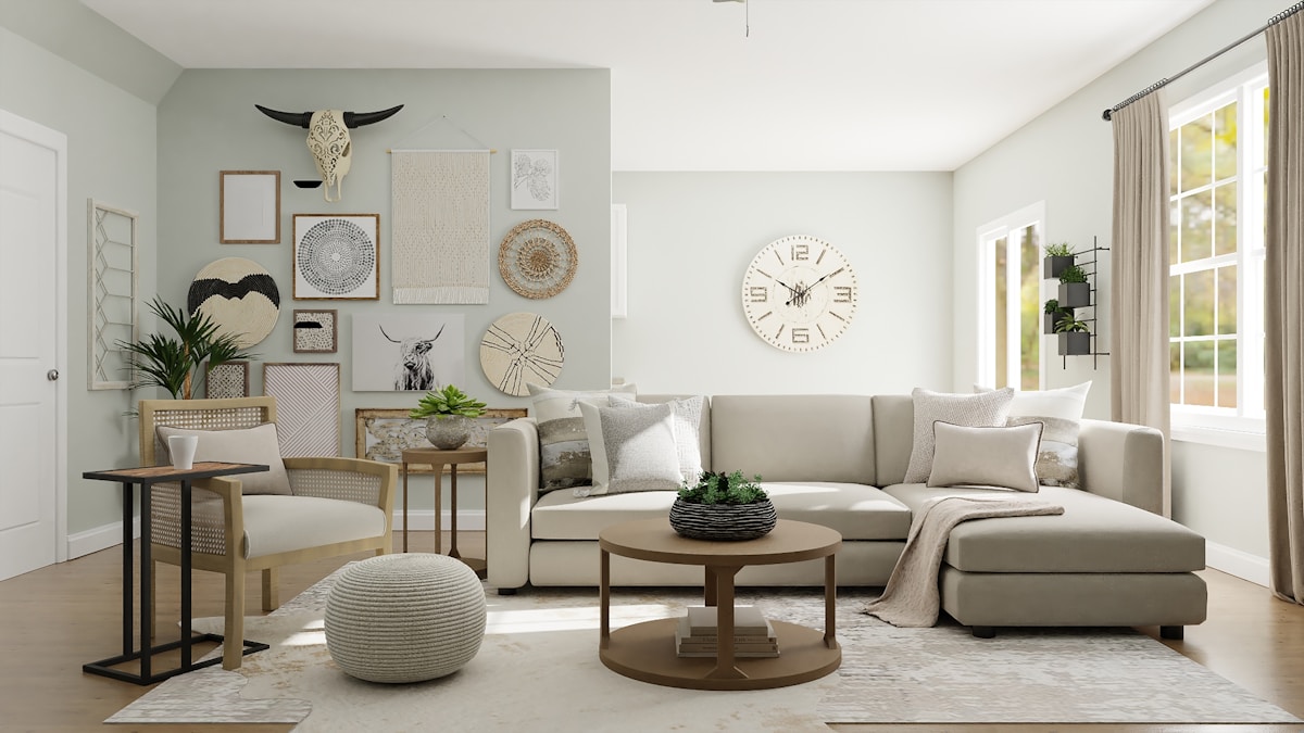 Bright finished interior with patterned wallcovering